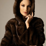 GRETA Brown mink hoodie coat