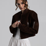 JOY Suede Bomber Dark Brown