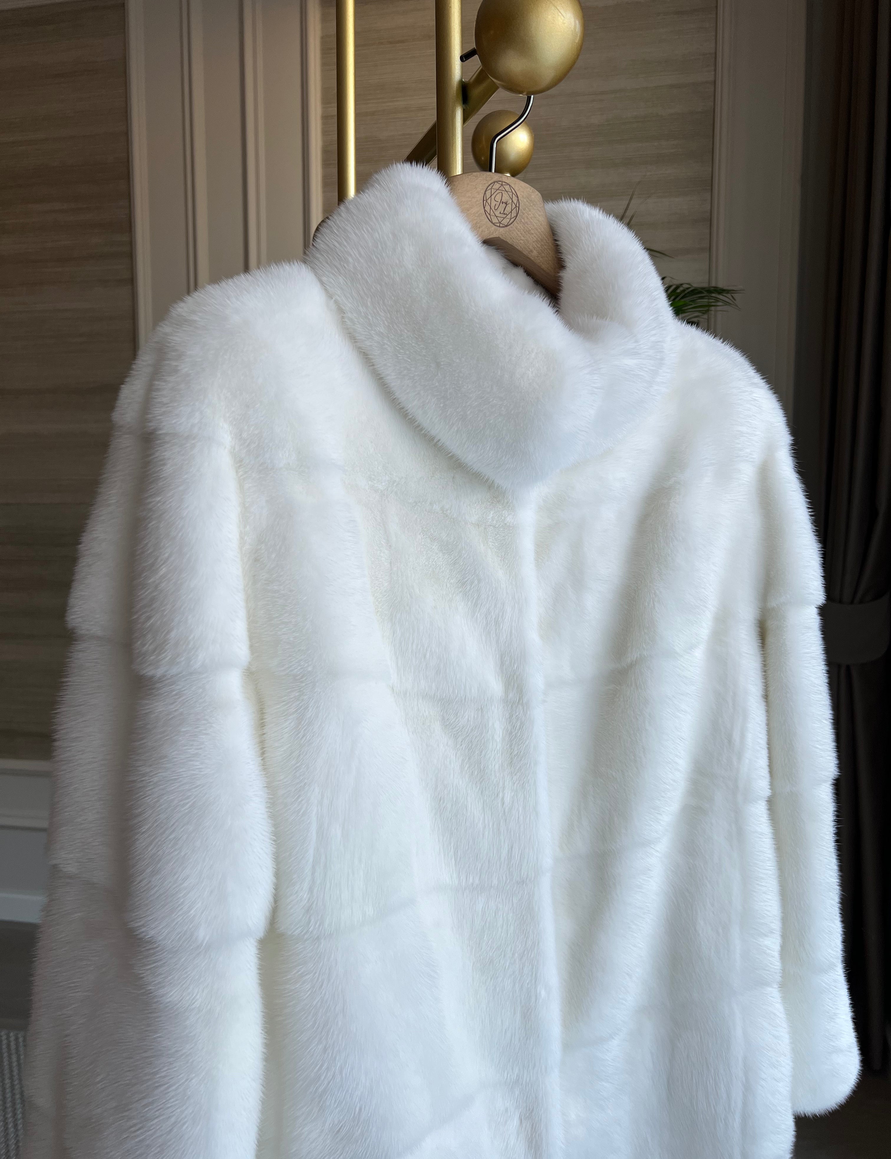 Velvety White Long Mink Fur Coat