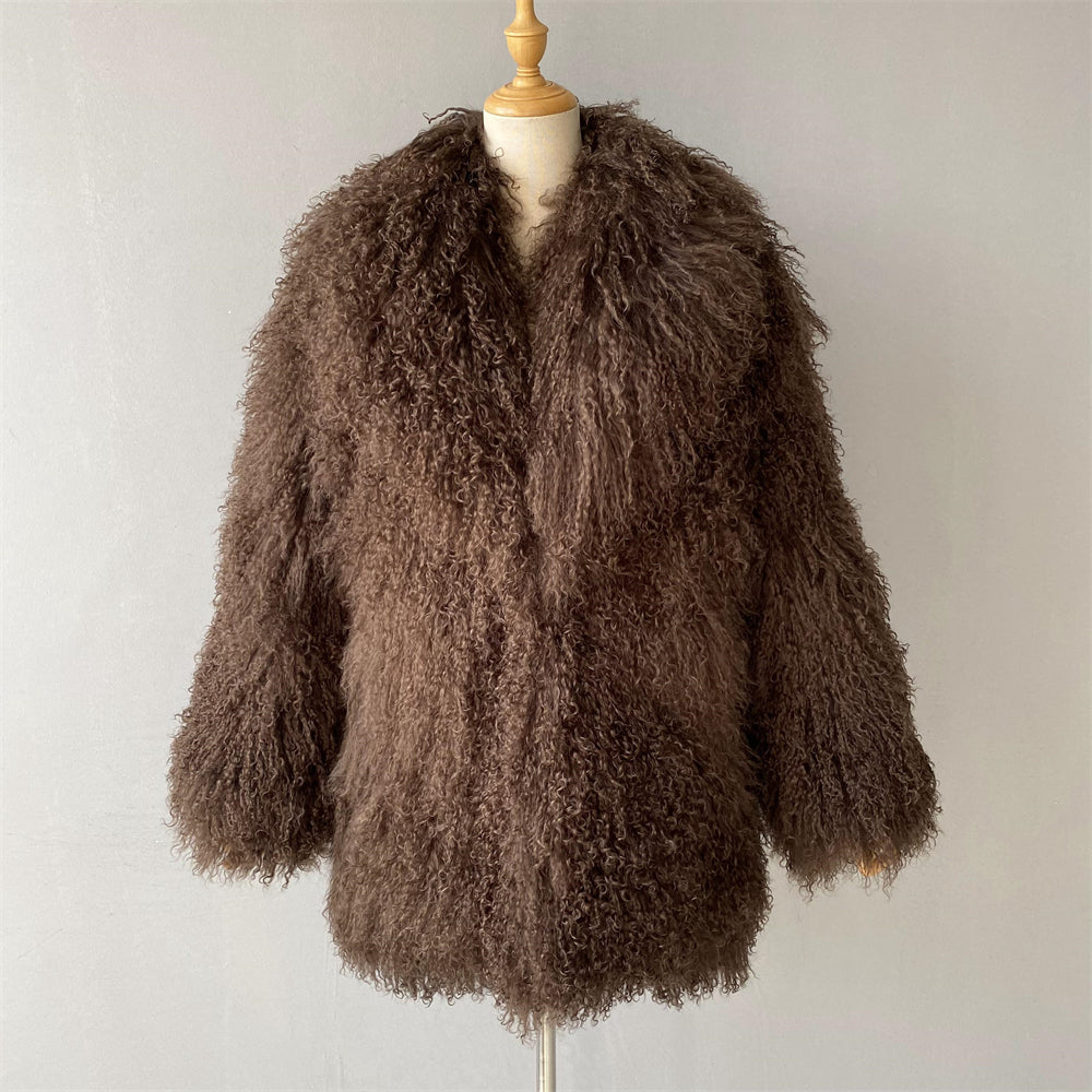 JOY Lamb Fur Long Jacket With Collar