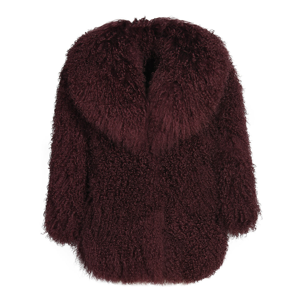 JOY Lamb Fur Long Jacket With Collar