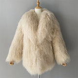 JOY Lamb Fur Long Jacket With Collar